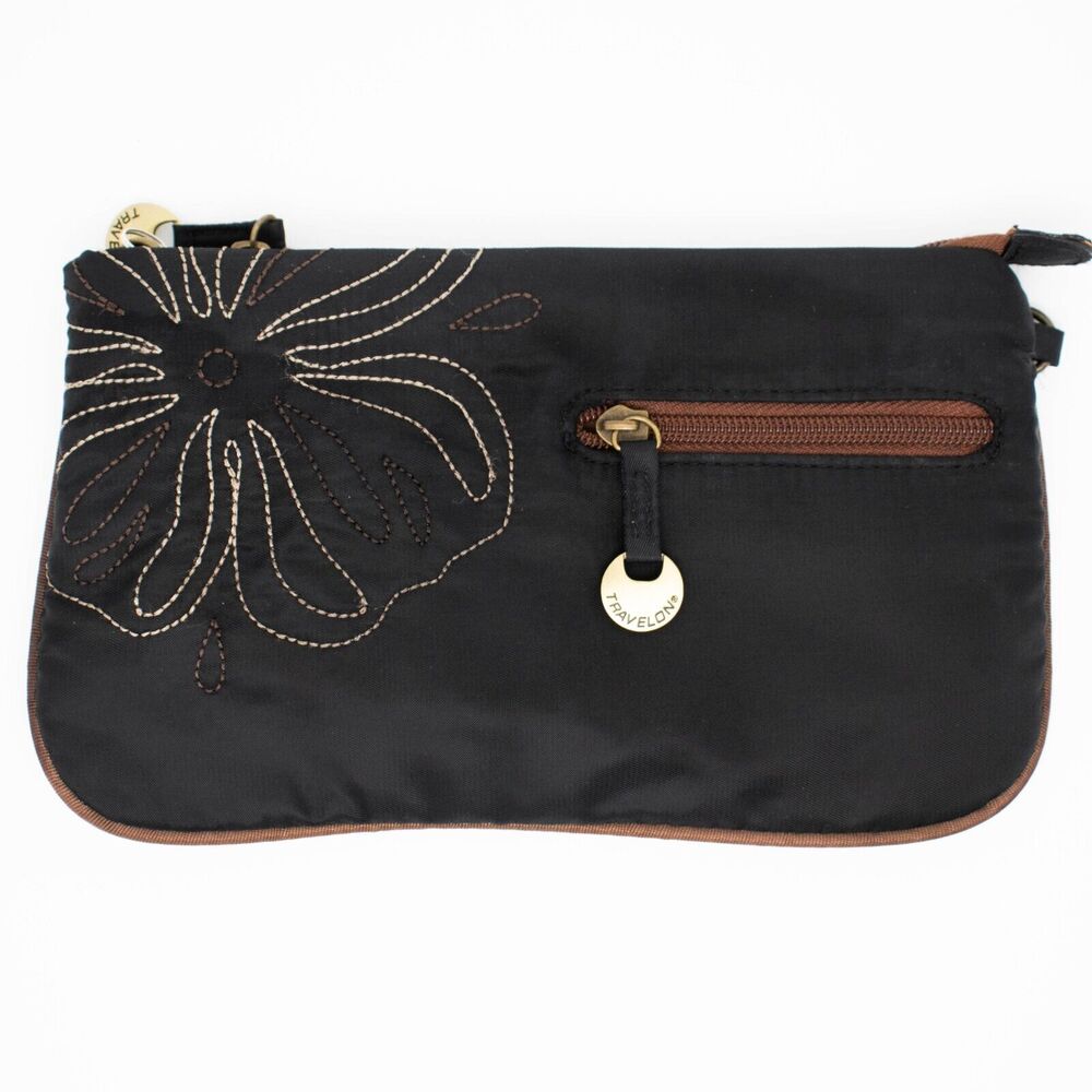 Travelon Black Multi Organizer Wristlet Black Nylon Zip Pocket